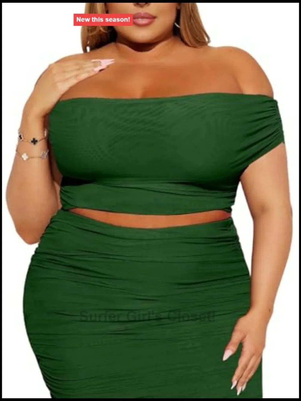 2 Piece Skirt Set Sexy Mesh Ruched Bodycon Tube Top Cocktail Party Midi Dress